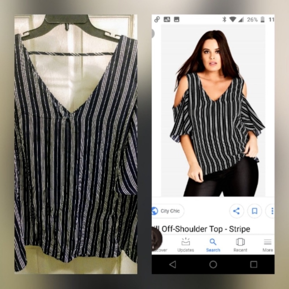 City Chic Navy/White Stripes cold shoulder blouse